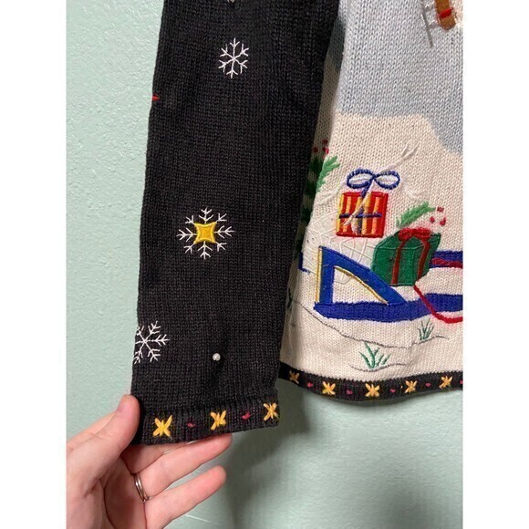 Designers Originals Women's Snowman Penguin Holiday Winter Black Sweater PS - Picture 5 of 9